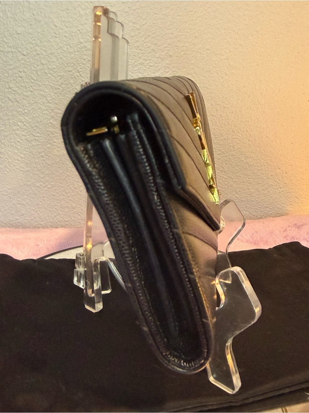 Authentic YSL Black Grained Leather Cassandre Matelassé Large Flap Wallet - Picture 4 of 14